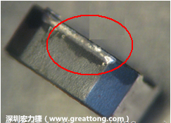 使用錫(Sn)鍍層的電源電感器(Power Inductors)，經(jīng)過推力測(cè)試后，其焊點(diǎn)還保留在零件的端點(diǎn)上，所以推力比較高。
