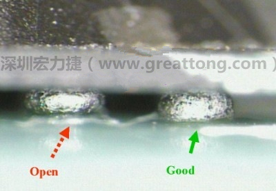 BGA錫球直徑變大，表示焊錫空焊(solder skip)