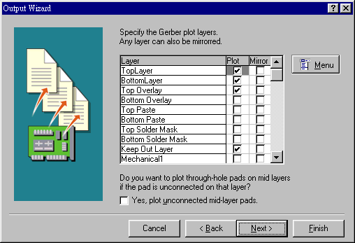 決定Gerber文件要繪制的板層，依據(jù)實(shí)際狀況勾選各個(gè)板層。