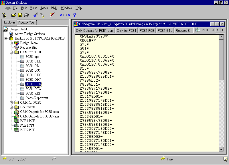 要檢查各Gerber輸出文件，則在瀏覽器中打開CAM Output for PCB1，即可看到一系列Gerber輸出文件。