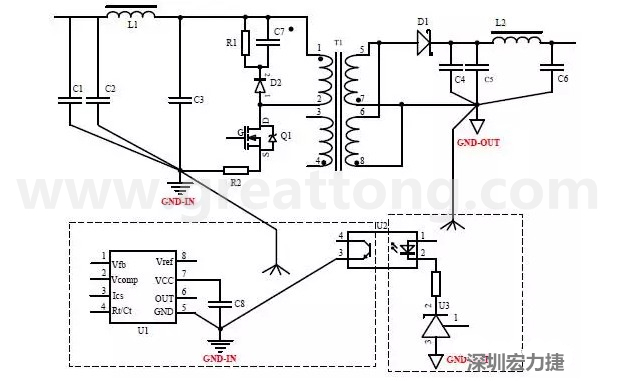 功率回路和控制回路要注意分開(kāi)，采用單點(diǎn)接地方式