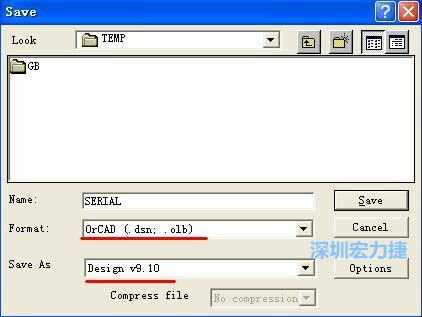 選擇菜單 File－Save As，輸出格式選 ORCAD 9.10。