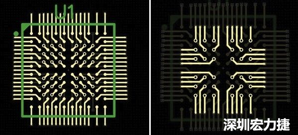 圖4a和4b：從最外層開始向中心為不同的BGA圈布線。