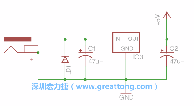 新增RBBB→Power_Jack，將它放在電壓調整器的輸入端旁邊。