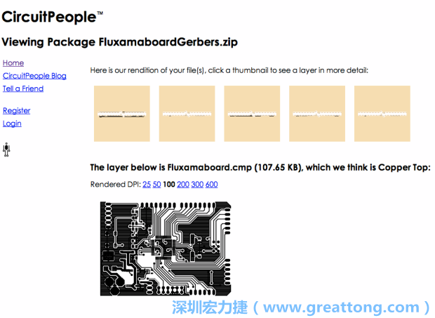 預覽Gerber格式中最簡單的方式是使用來自Circuit People的免費線上工具。