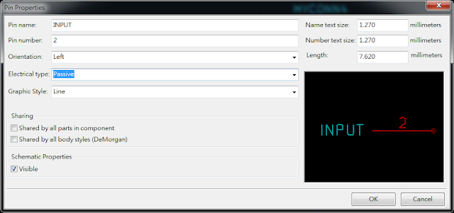 按下工具 "Add pins to the component"， 如底下畫面，  Electrical type 都選 Passive