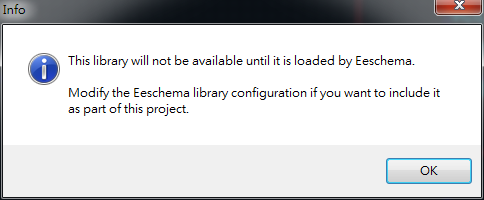 存檔離開。它會(huì)提醒你，要增加library搜尋路徑， 不然無法在library browser 找到你的library 