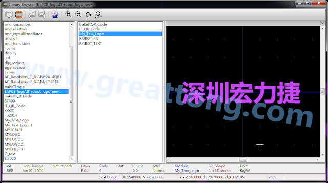 進(jìn)行相同的程序， 目前這個Library IT_robot_logo_new.mod就包含了多個footprint于其內(nèi)。