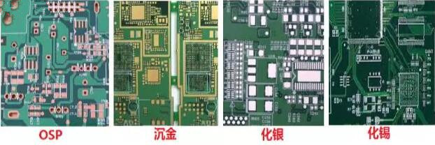 表面工藝分：熱風(fēng)整平，沉金， 化銀， 化錫， OSP 等幾種表面工藝